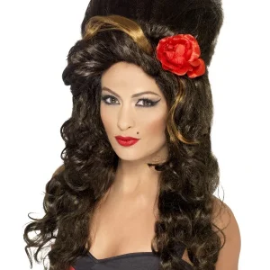 Peluca de Amy Winehouse con Flor Roja