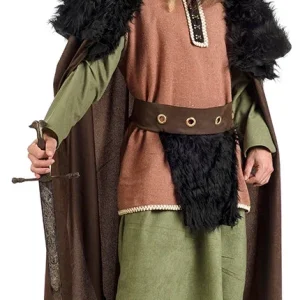 Capa Vikinga Marrón con Pelo Negro Premium
