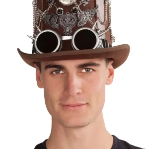 Chistera Steampunk Marrón con Gafas y Reloj