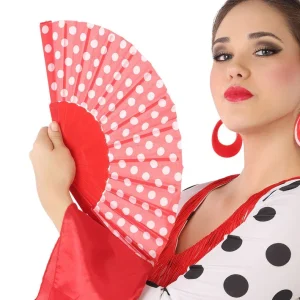 Abanico Rojo con Lunares Blancos